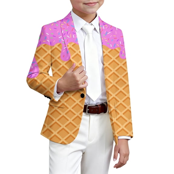 DHFJKG Kids Blazer Coat Boys Girls Funny Ice Print Long-Sleeve Button-Front Suit Jacket Slim-Fit Stretch Party Coat Size 3-14 Years