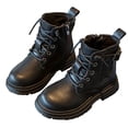 thumbnail image 1 of DHFJKG Kids Boots For Boys Girls Solid Color Round Toe Soft Sole Lace Up Ankle Booties With Side Zipper For Fall Winter Cozy Shoes, 1 of 9