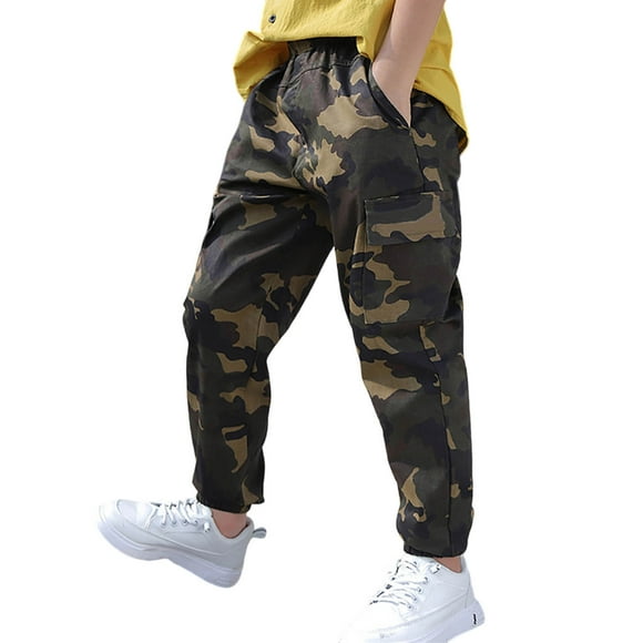 Kids Boys Cargo Pants Casual Solid Camouflage Fit Fashion Comfortable Breathable Trousers Daily Wear Versatile Cozy Boys Slacks 9-10 Years