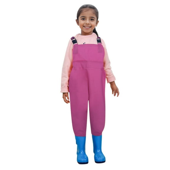 DHFJKG Kids Boys Girls Rain Pants Adjustable Straps Waterproof Overalls With Boots For Wading Fishing Water Activities 2-15 Years Practical Overall