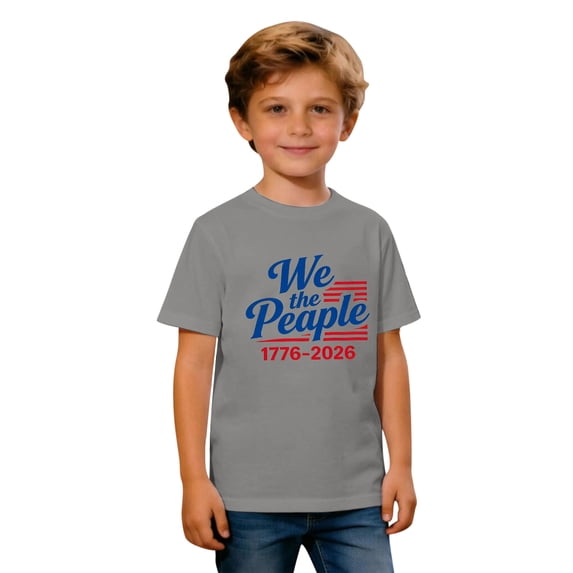 DHFJKG Kids Boys T Shirts We The People 1776-2026 Letter Graphic Tee 250 Years Anniversary USA Top Ages 2-13Y