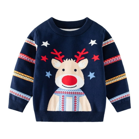 DHFJKG Kids Christmas Sweater Boys Girls Winter Long Sleeve Cartoon Deer Knit Pullover Relaxed Fit Tops