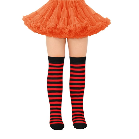 DHFJKG Kids Girls Knee High Socks Christmas Knitted Striped Stockings Stretchable Breathable Fashionable Long Socks For Daily Wear Cozy Sock