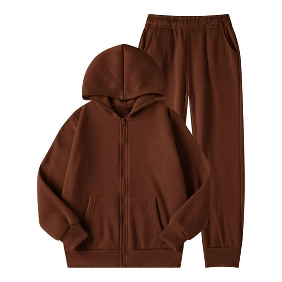 DHFJKG Kids Girls Tracksuit Outfits Solid Color Long Sleeve Zip Up Hoodie Pants For Comfortable WarmCasual Fall Winter Playwear 2 Piece Girls Outfits Trendy Lovely Teen