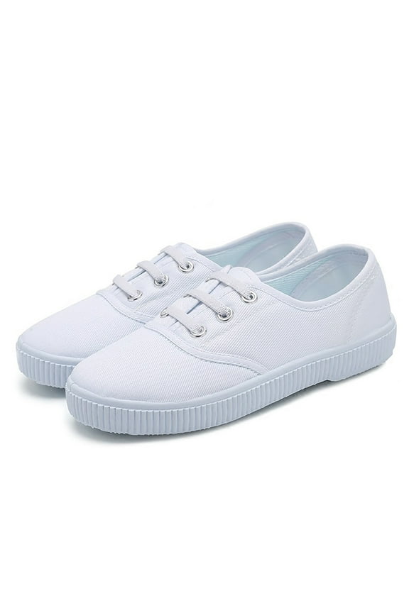 Kids' Lightweight Canvas Shoes Solid Color Easy-On White Sneakers For Prewalker Boys Girls Breathable Versatile Shoes