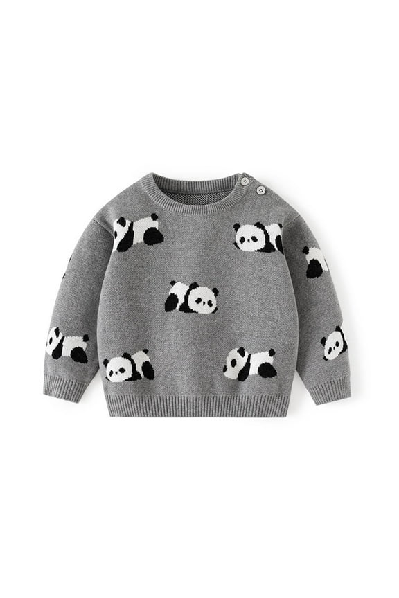 Kids Sweaters Knit Crewneck Long Sleeve Cute Panda Pattern Pullover Winter Warm Comfort Tops