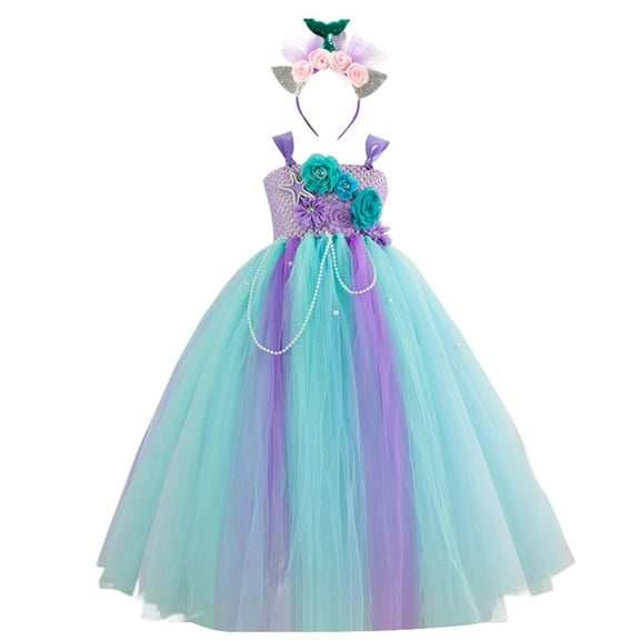 DHFJKG Kids Toddler Girls Princess Dress Halloween Sleeveless Mesh Floor-Length Dresses With Headband Party Wear Flower Girl Dresses For Wedding