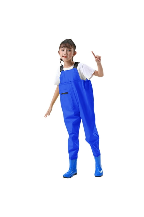Kids Unisex Waterproof Overalls Adjustable Straps Rain Pants With Boots For Wading Fishing Water Activities 2-15 Years Practical Overall