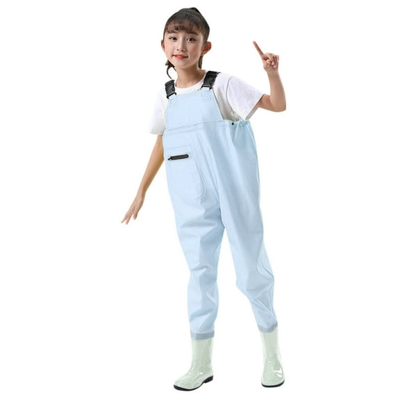 DHFJKG Kids Unisex Waterproof Overalls Adjustable Straps Rain Pants With Boots For Wading Fishing Water Activities 2-15 Years Practical Overall