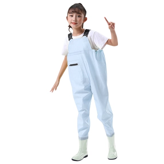 DHFJKG Kids Unisex Waterproof Overalls Adjustable Straps Rain Pants With Boots For Wading Fishing Water Activities 2-15 Years Versatile Overall