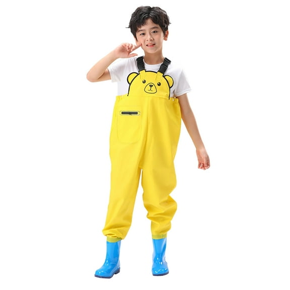 DHFJKG Kids Waterproof Overalls Animal Print Adjustable Straps Rain Pants With Boots For Wading Fishing Water Activities 2-15 Years Practical Overall
