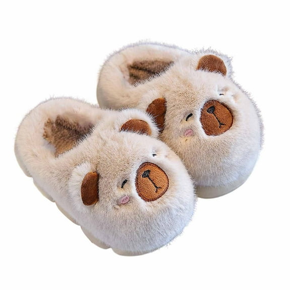 DHFJKG Kids Winter Fuzzy Closed-Back Slippers Warm Cute Cartoon Character Critter Shape Rubber Sole Comfort House Slippers