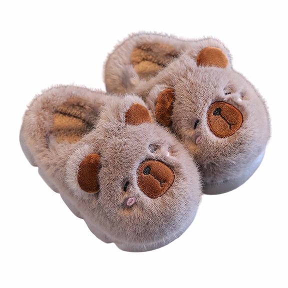 DHFJKG Kids Winter Fuzzy Closed-Back Slippers Warm Cute Cartoon Character Critter Shape Rubber Sole Lovely House Slippers