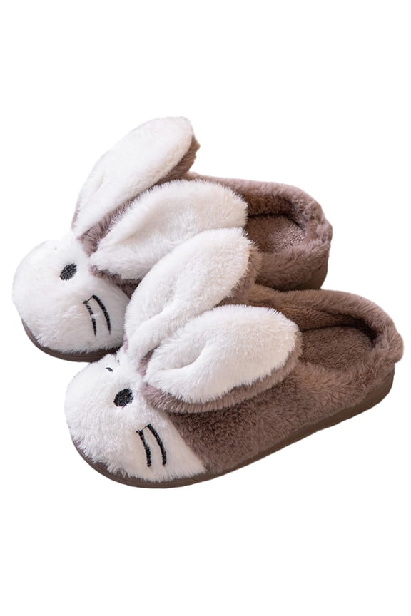 Kids Winter Fuzzy Home Slippers For Toddler Boys Girls Cute Rabbit Shape Soft Warm Cartoon Character Critter Slip On Flat Bottom Leisure Shoes