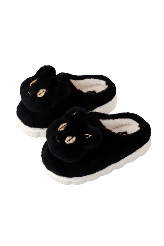 Kids Winter Fuzzy Slippers For Toddler Boys Girls Cute Cat Shape Soft Warm Cartoon Character Critter Slip On Leisure Shoes