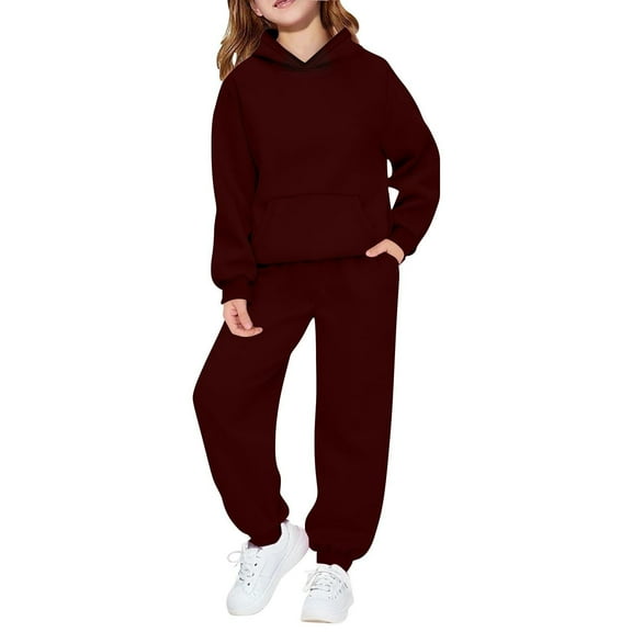 DHFJKG Kids Winter Hoodies Outfits For Boys Girls Hooded Pocket Sweatshirts Jogger Pants Casual 2 Piece Solid Color Set Soft Athletic Wear For Youth Kids 2-14 Years Sport Cozy Sets