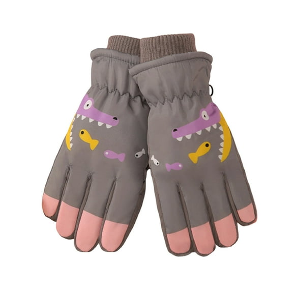 DHFJKG Kids Winter Waterproof Snow Ski Gloves For Boys Girls Thermal Insulated Cartoon Print Design For Outdoor Play Skiing Cold Weather Cozy Windproof Mitten