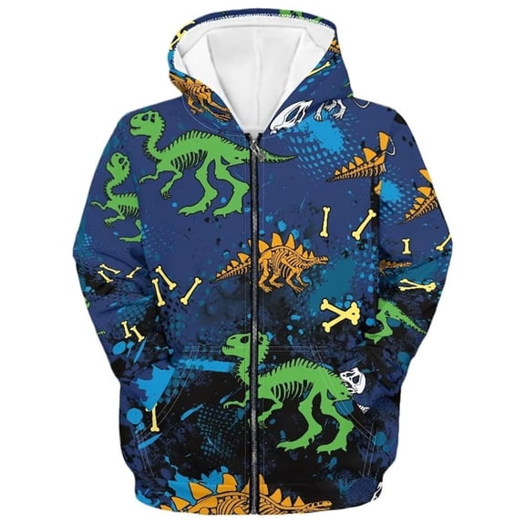 DHFJKG Kids Zip Up Hoodies For Boys Sweatshirt Soft Athletic Wear Cartoon Dinosaur Print Long Sleeve Zipper Jacket With Pockets Stylish Outwear
