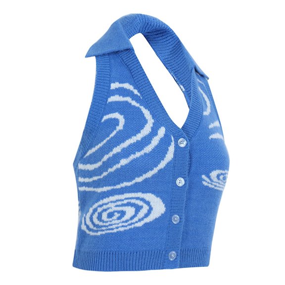 DHFJKG Knitted Crop Top For Women Halter Backless Collared Slim Fit Button Down Sleeveless Pullover Comfort Tops