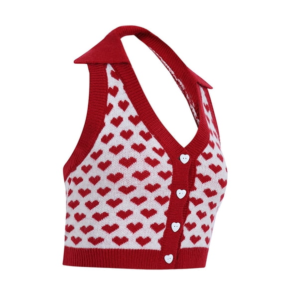 DHFJKG Knitted Crop Top For Women Halter Backless Collared Slim Fit Button Down Sleeveless Pullover Soft Tops