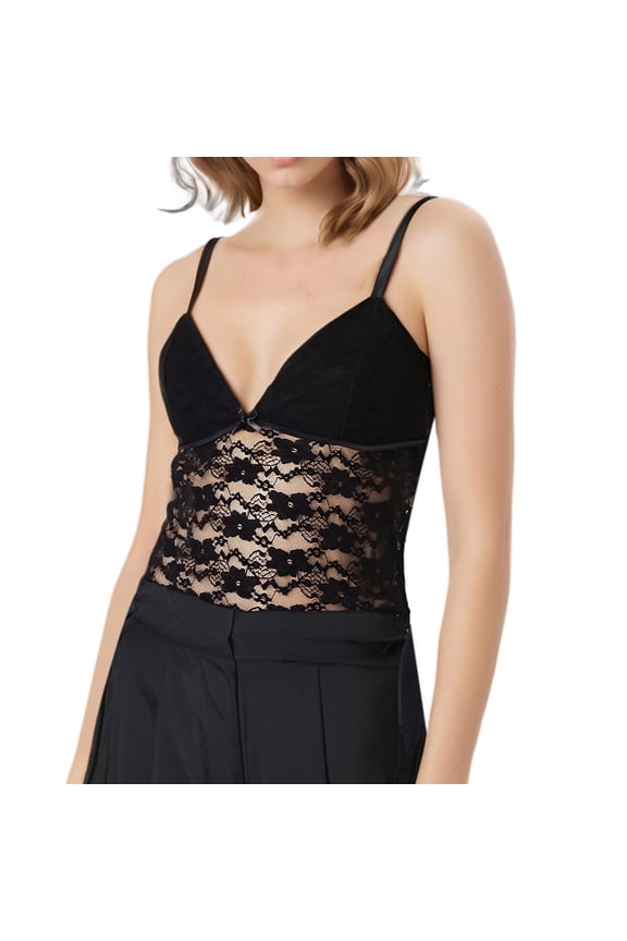 Lace Camisole For Women Crop Tank Top Sexy Mesh Sheer Adjustable Spaghetti Strap Summer Nightclub Wear V Neck Versatile Tops