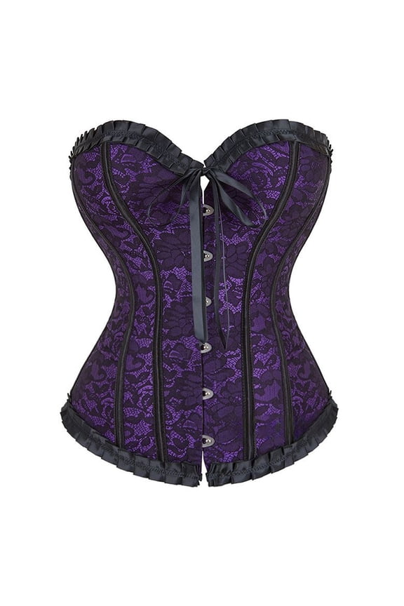 Lace Floral Embroidery Corset With Hook Closure Ruffles Bowknot Design Adjustable Waist Shapewear For Parties Classic Waist Cincher Tops