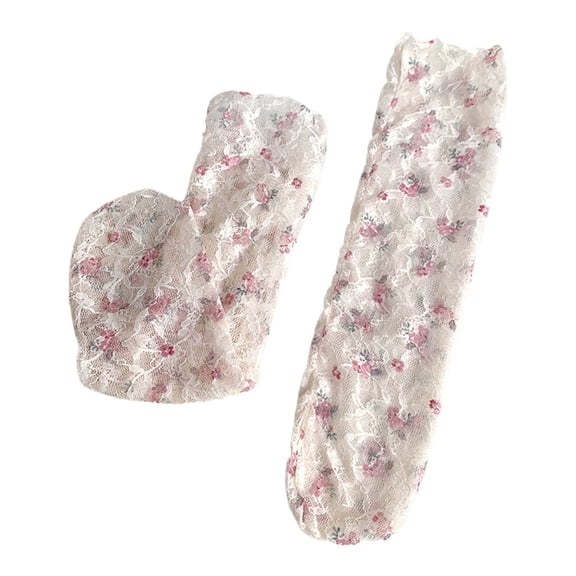 DHFJKG Lace Socks For Women Floral Embroidery Mid Calf Socks Spring Summer Breathable Stockings