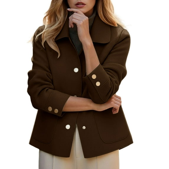 DHFJKG Lapel Crop Jacket For Women Loose Fit Solid Color Button Front Coat With Pockets Elegant Fall Winter Trendy Coat