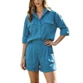 thumbnail image 1 of DHFJKG Linen 2 Piece Summer Outfits Women Shorts Set Long Sleeve Button Up Shirts And Shorts Solid Color Loose Fit Matching Sets Versatile Outfit, 1 of 4