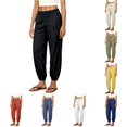 thumbnail image 1 of DHFJKG Linen Pants Women Joggers Elastic Waist Loose Fit Ankle-Tied Pants Lightweight Beach Vacation Loungewear Trousers, 1 of 4