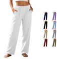 thumbnail image 1 of DHFJKG Linen Pants Women Loose Fit Straight Leg Elastic Waist Summer Casual Lightweight Beach Pants With Pockets Soft Trousers, 1 of 5
