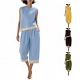 thumbnail image 1 of DHFJKG Linen Sets For Women 2 Piece Summer Outfit Sleeveless Color Block Loose Fit Tank Top And Capri Pants Set Beach Vacation Outfits, 1 of 4