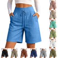 thumbnail image 1 of DHFJKG Linen Shorts For Women Lightweight High Waisted Relaxed Fit Wide Leg Casual Drawstring Summer Shorts, 1 of 5