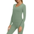 thumbnail image 1 of DHFJKG Long Johns For Women Thermal Underwear Wool Base Layer Set Fuzzy Lining Slim Fit Scoop Neck Tops Tight Leggings Solid Color Outfits Cozy 2 Piece Sets, 1 of 5