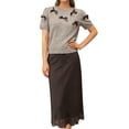 thumbnail image 1 of DHFJKG Long Skirt Sets For Women Summer 2 Piece Outfits Knitted Short Sleeve Bow T Shirts Lace Trim A-Line Skirts Casual Matching Set Versatile Outfit, 1 of 5