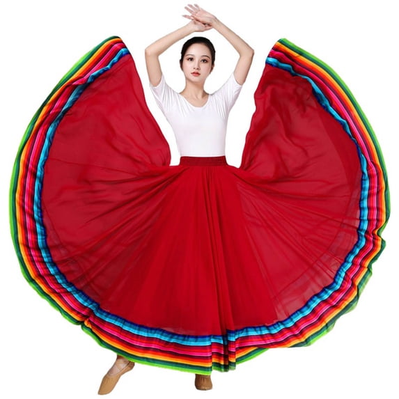 DHFJKG Long Skirts For Women Ethnic Style Flowy A Line Maxi Skirt High Waisted Dance Performance Trendy Skirt