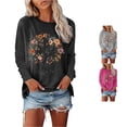 thumbnail image 1 of DHFJKG Long Sleeve Shirts For Women Graphic Tees Floral Tree Printed Crew Neck Loose Fit Casual T Shirt Spring Fall Comfy Tops, 1 of 4
