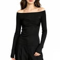 thumbnail image 1 of DHFJKG Long Sleeve Shirts For Women Off Shoulder Mesh Sheer Tees Sexy Slim Fit Stretchy See Through Going Out Stylish Tops, 1 of 5