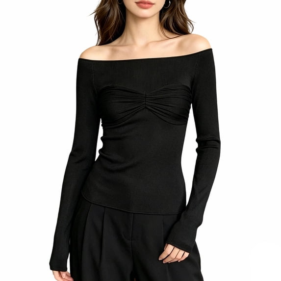 DHFJKG Long Sleeve Shirts For Women Off Shoulder Mesh Sheer Tees Sexy Slim Fit Stretchy See Through Going Out Stylish Tops