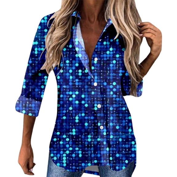 DHFJKG Long Sleeve Shirts For Women Printed Long Sleeve Button Down Turndown Collar Shirt Jackets Festival Carnival Versatile Blouses