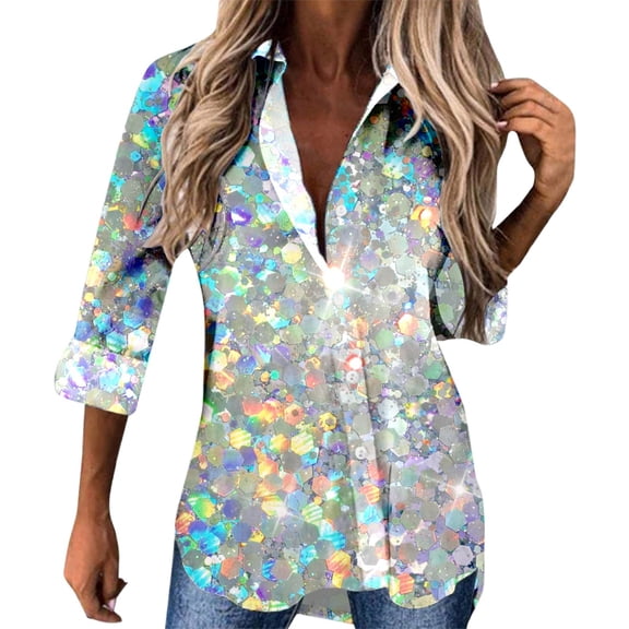 DHFJKG Long Sleeve Shirts For Women Printed Long Sleeve Button Up Turndown Collar Shirt Jackets Festival Carnival Stylish Blouses