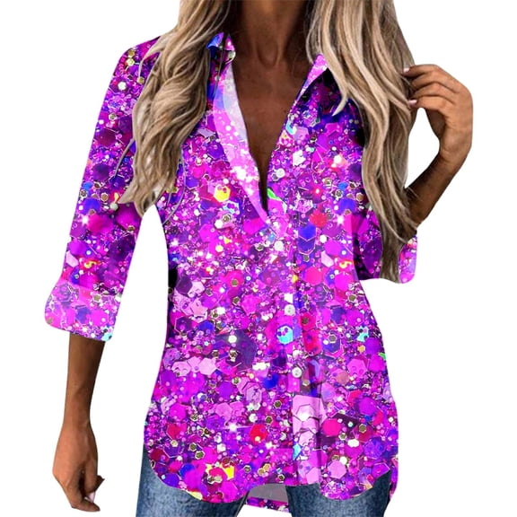 DHFJKG Long Sleeve Shirts For Women Printed Long Sleeve Button Up Turndown Collar Shirt Jackets Festival Carnival Stylish Blouses