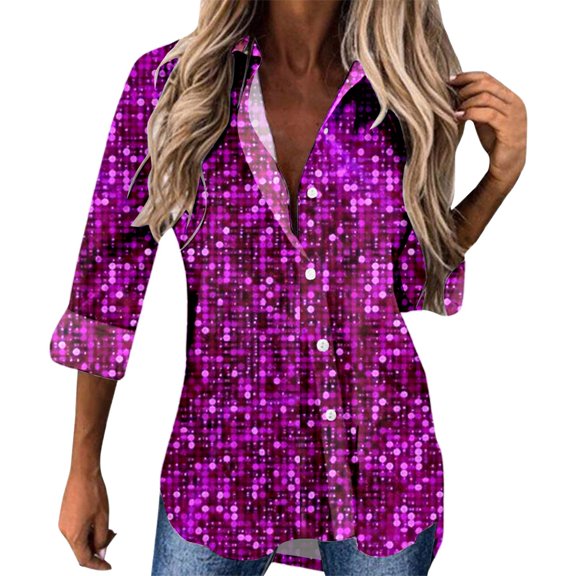 DHFJKG Long Sleeve Shirts For Women Printed Long Sleeve Button Up Turndown Collar Shirt Jackets Festival Carnival Stylish Blouses