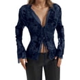 thumbnail image 1 of DHFJKG Long Sleeve Shirts For Women Ruffled Flare Sleeve Slim Fit Deep V Neck Lace Up Floral Chiffon Blouse Stylish Tops, 1 of 4