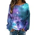 thumbnail image 1 of DHFJKG Long Sleeve Shirts For Women Sweaters Galaxy Printed Knit Pullover Ribbed Casual Loose Fit Crewneck Soft Blouse Stylish Tops, 1 of 4