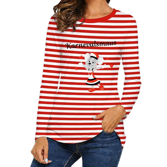 DHFJKG Long Sleeve T Shirt For Women Carnival Striped Graphic Tee Holiday Festival Crewneck Shirt Spring Fall Loose Fit Tunic Stylish Tops