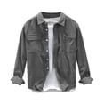 thumbnail image 1 of DHFJKG Men Casual Shirts Solid Color Long Sleeve Turndown Collar Button Down Cargo Jacket With Pockets Soft Warm Autumn Coats Relaxed Fit Versatile Tops, 1 of 4