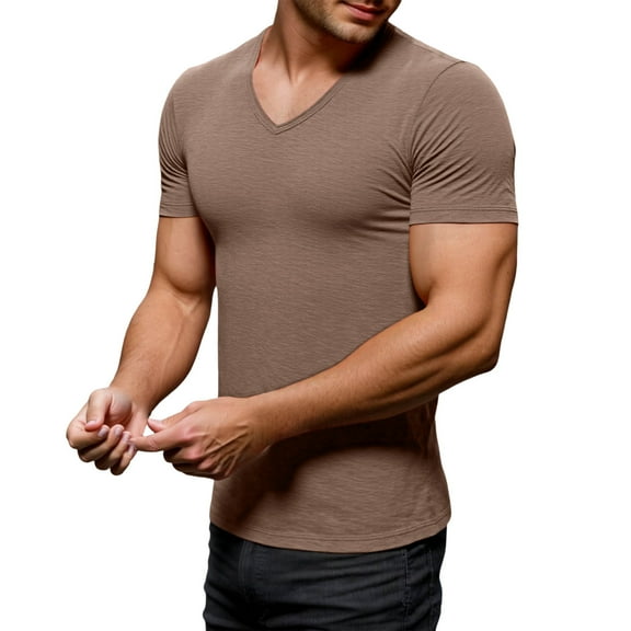 DHFJKG Men'S T-Shirt Solid Color V-Neck Bamboo Cotton Breathable Slim Fit Comfortable Short Sleeve Casual Tshirt Everyday Commute Relaxed Fit Tops Tee Shirts For Trendy Summer