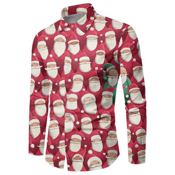 DHFJKG Men's Christmas Shirts Casual Santa Claus Printed Long Sleeve Turndown Collar Comfortable Blouse Autumn Winter Stylish Tops