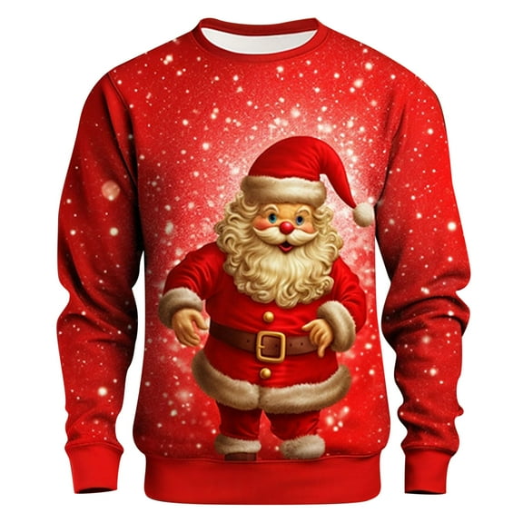 DHFJKG Men's Christmas Sweatshirt Santa Claus Printed Long Sleeve Crewneck Fashion Pullover For Holiday Soft Jumper Tops
